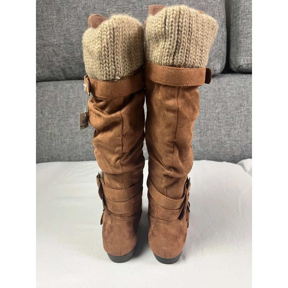 Bongo Myrina‎ Women 8.5W Brown Faux Suede Slouch Tall Boots Knit Cuff Wide Width